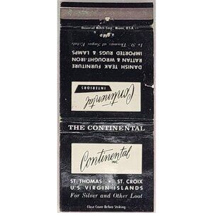 Front Strike Matchbook Cover Continental inc St Tomas St Croix Virgin Islands
